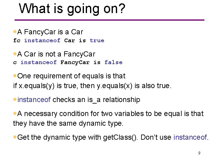 What is going on? ·A Fancy. Car is a Car fc instanceof Car is