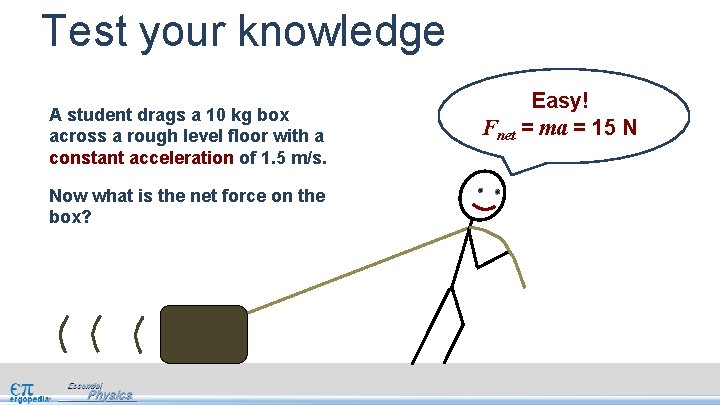 Test your knowledge A student drags a 10 kg box across a rough level