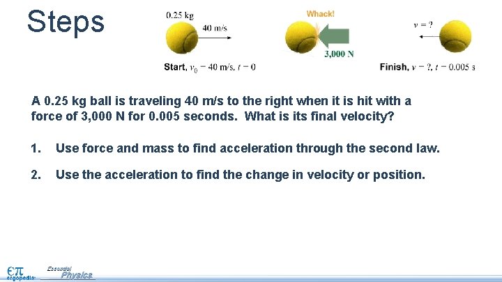 Steps A 0. 25 kg ball is traveling 40 m/s to the right when