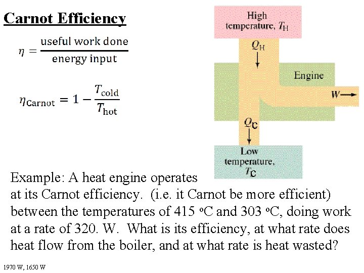 Carnot Efficiency c c Example: A heat engine operates at its Carnot efficiency. (i.