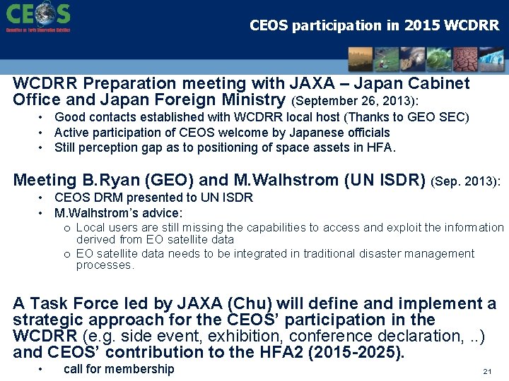 CEOS participation in 2015 WCDRR Preparation meeting with JAXA – Japan Cabinet Office and