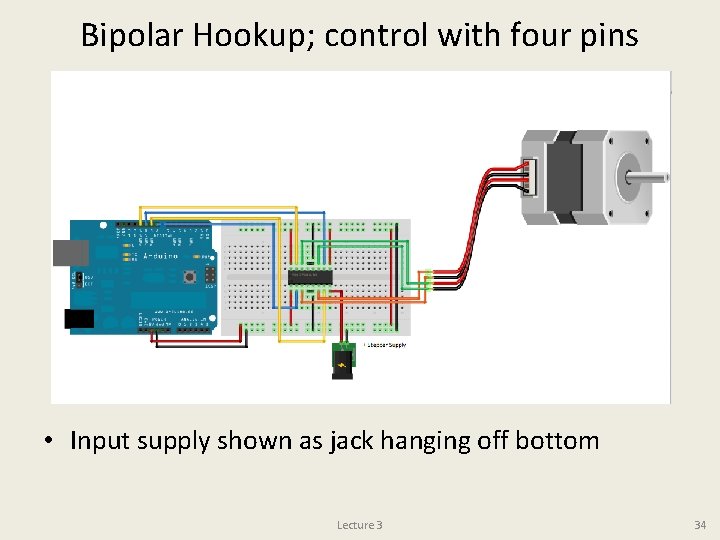 Bipolar Hookup; control with four pins • Input supply shown as jack hanging off