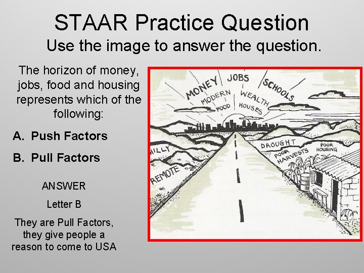 STAAR Practice Question Use the image to answer the question. The horizon of money,