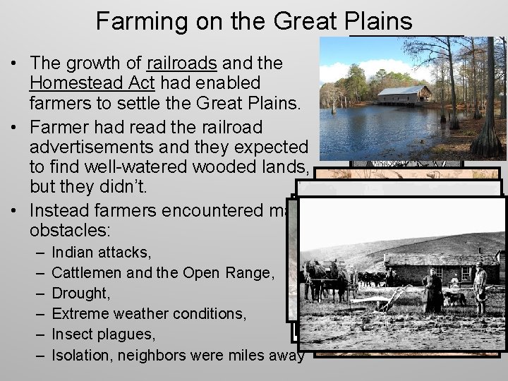 Farming on the Great Plains • The growth of railroads and the Homestead Act