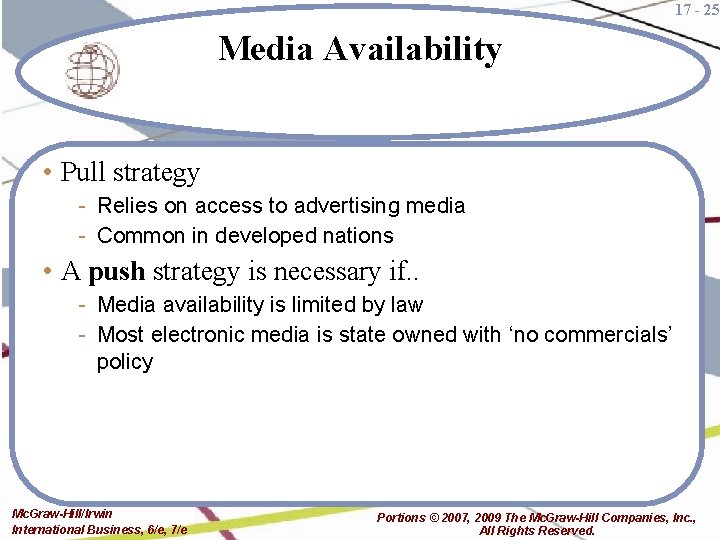 17 - 25 Media Availability • Pull strategy - Relies on access to advertising