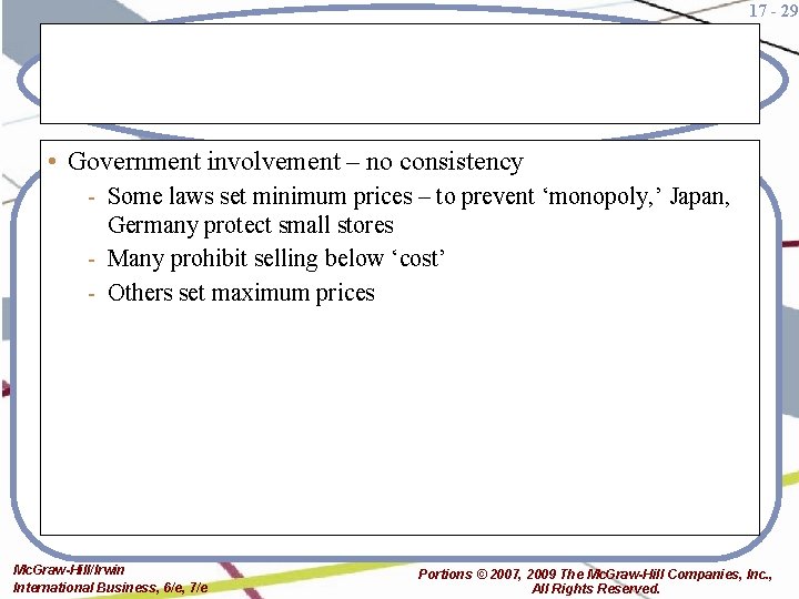 17 - 29 • Government involvement – no consistency - Some laws set minimum