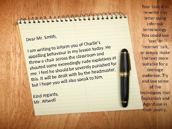 ith, m Dear Mr. S lie’s r a h C f o u rm