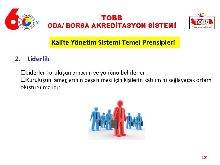 TOBB ODA/ BORSA AKREDİTASYON SİSTEMİ Kalite Yönetim Sistemi Temel Prensipleri 2. Liderlik q. Liderler