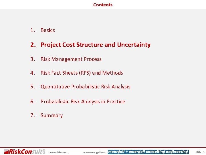 Contents 1. Basics 2. Project Cost Structure and Uncertainty 3. Risk Management Process 4.