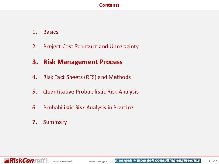 Contents 1. Basics 2. Project Cost Structure and Uncertainty 3. Risk Management Process 4.