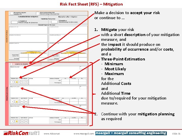 Risk Fact Sheet (RFS) – Mitigation Make a decision to accept your risk or