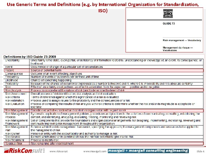 Use Generic Terms and Definitions (e. g. by International Organization for Standardization, ISO) www.