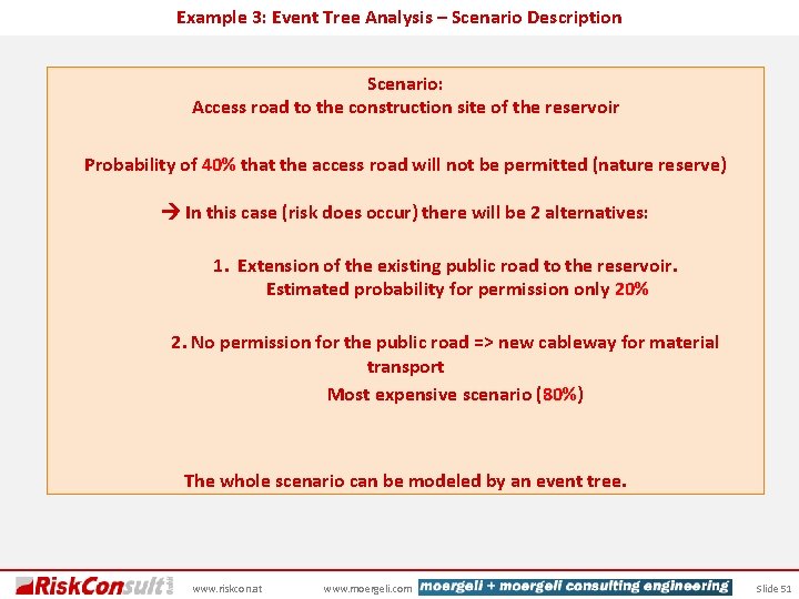Example 3: Event Tree Analysis – Scenario Description Scenario: Access road to the construction