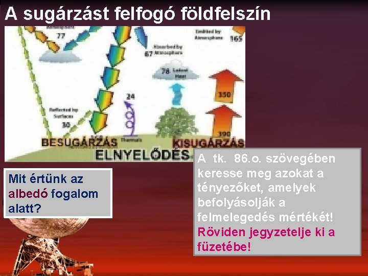 A sugárzást felfogó földfelszín Mit értünk az albedó fogalom alatt? A tk. 86. o.