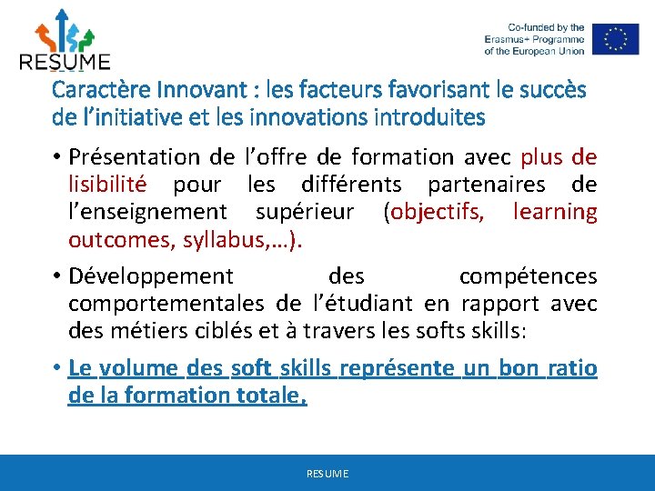 Caractère Innovant : les facteurs favorisant le succès de l’initiative et les innovations introduites