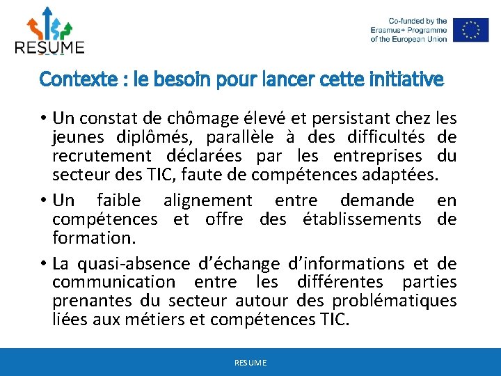 Contexte : le besoin pour lancer cette initiative • Un constat de chômage élevé