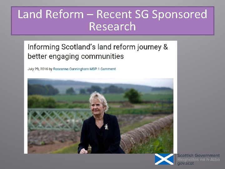 Land Reform – Recent SG Sponsored Research 