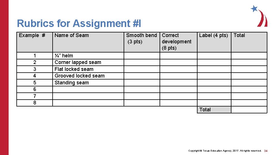 Rubrics for Assignment #I Example # 1 2 3 4 5 6 7 8