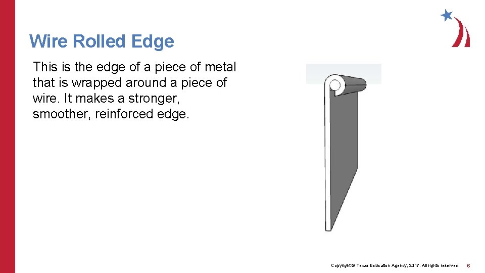 Wire Rolled Edge This is the edge of a piece of metal that is