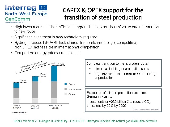 CAPEX & OPEX support for the transition of steel production • High investments made