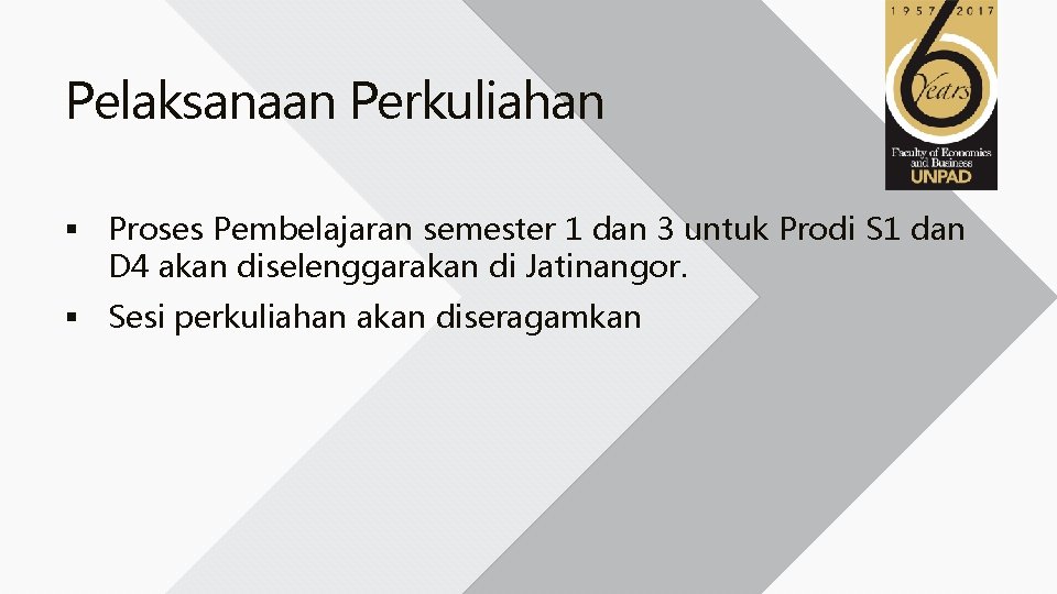 Pelaksanaan Perkuliahan § Proses Pembelajaran semester 1 dan 3 untuk Prodi S 1 dan