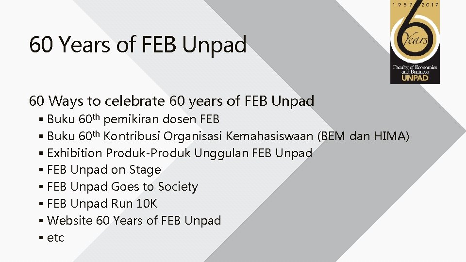 60 Years of FEB Unpad 60 Ways to celebrate 60 years of FEB Unpad