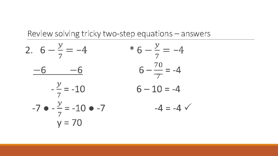 Review solving tricky two-step equations – answers 