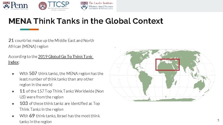 MENA Think Tanks in the Global Context 21 countries make up the Middle East