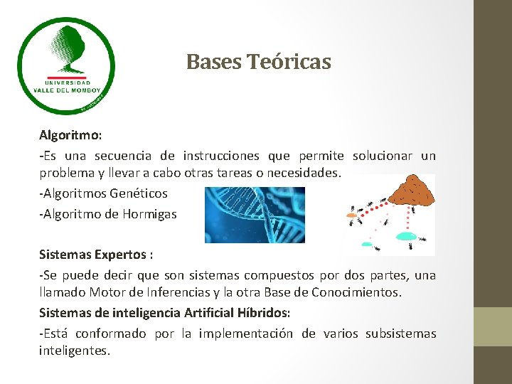 Bases Teóricas Algoritmo: -Es una secuencia de instrucciones que permite solucionar un problema y