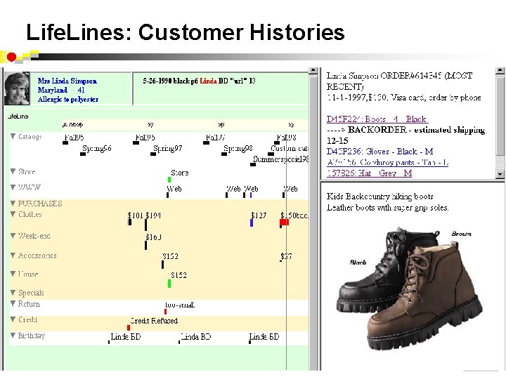 Life. Lines: Customer Histories Temporal data visualization • Medical patient histories • Customer relationship