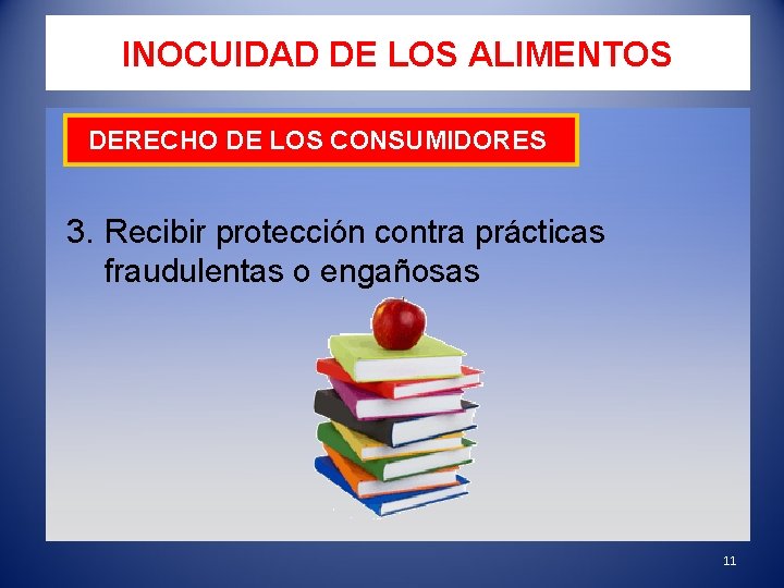 INOCUIDAD DE LOS ALIMENTOS DERECHO DE LOS CONSUMIDORES 3. Recibir protección contra prácticas fraudulentas