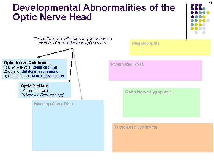 Developmental Abnormalities of the Optic Nerve Head These three are all secondary to abnormal