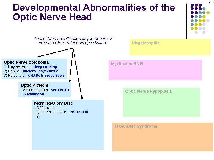 Developmental Abnormalities of the Optic Nerve Head These three are all secondary to abnormal