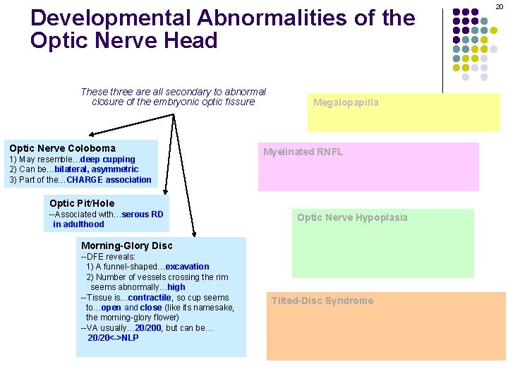 Developmental Abnormalities of the Optic Nerve Head These three are all secondary to abnormal