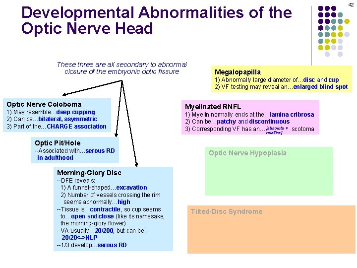 Developmental Abnormalities of the Optic Nerve Head These three are all secondary to abnormal