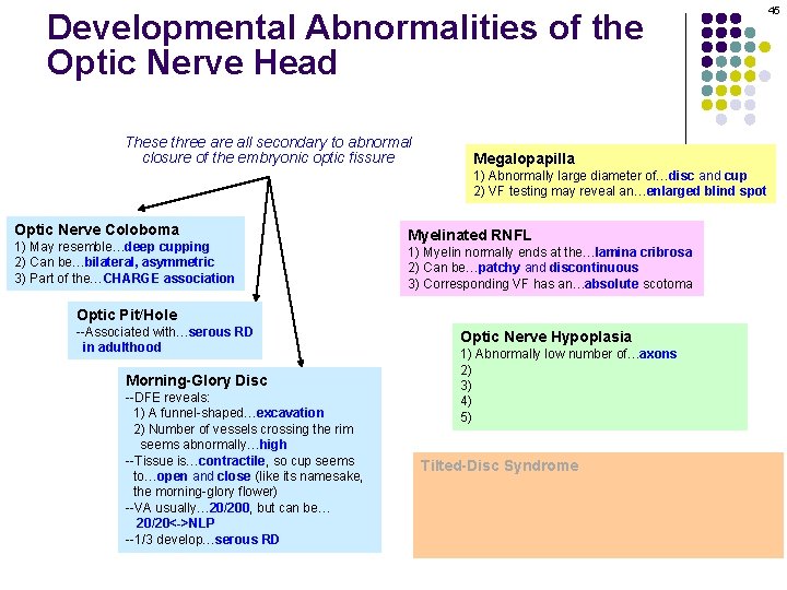 Developmental Abnormalities of the Optic Nerve Head These three are all secondary to abnormal