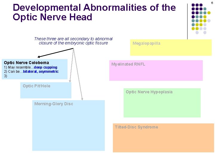 Developmental Abnormalities of the Optic Nerve Head These three are all secondary to abnormal