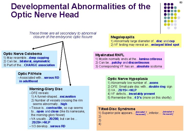 Developmental Abnormalities of the Optic Nerve Head These three are all secondary to abnormal