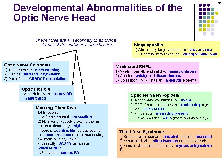 Developmental Abnormalities of the Optic Nerve Head These three are all secondary to abnormal