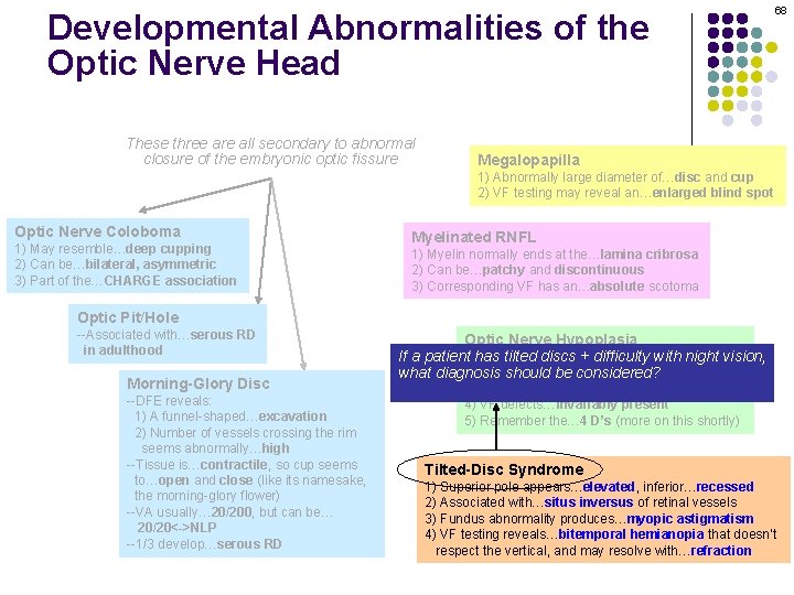 Developmental Abnormalities of the Optic Nerve Head These three are all secondary to abnormal
