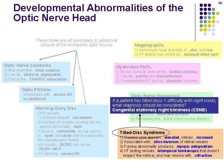 Developmental Abnormalities of the Optic Nerve Head These three are all secondary to abnormal