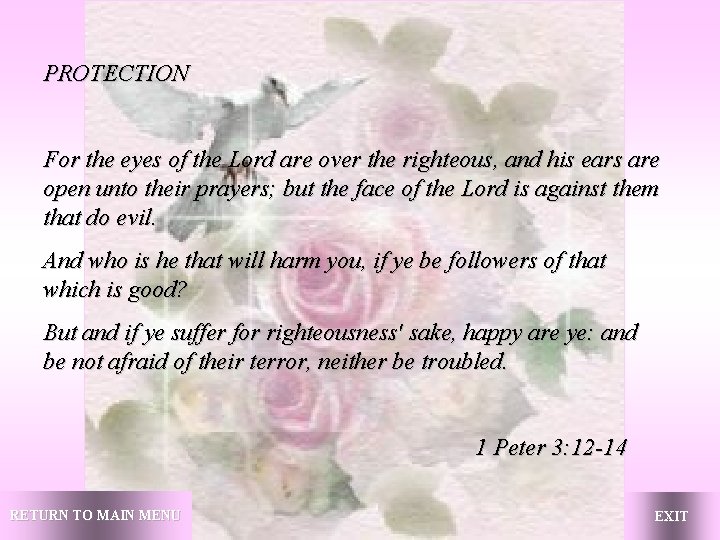 PROTECTION For the eyes of the Lord are over the righteous, and his ears