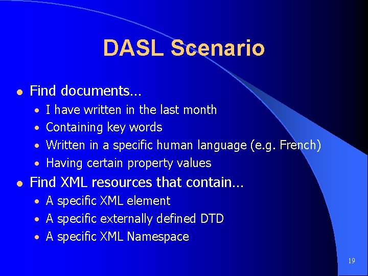 DASL Scenario l Find documents… • I have written in the last month •