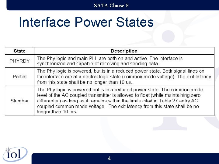 SATA Clause 8 Interface Power States 4 