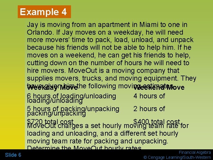 Example 4 Slide 6 Jay is moving from an apartment in Miami to one