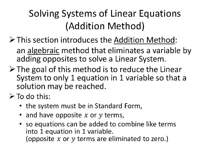 Solving Systems of Linear Equations (Addition Method) • 