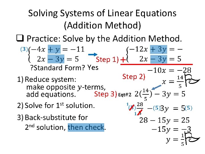 Solving Systems of Linear Equations (Addition Method) • Step 1) Yes Step 2) Step