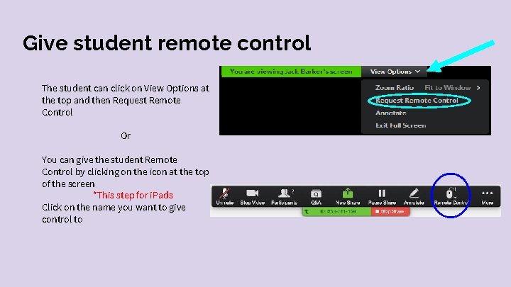 Give student remote control The student can click on View Options at the top