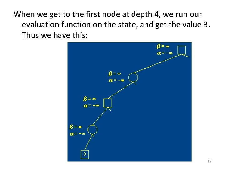 When we get to the first node at depth 4, we run our evaluation When we get to the first node at depth 4, we run our evaluation