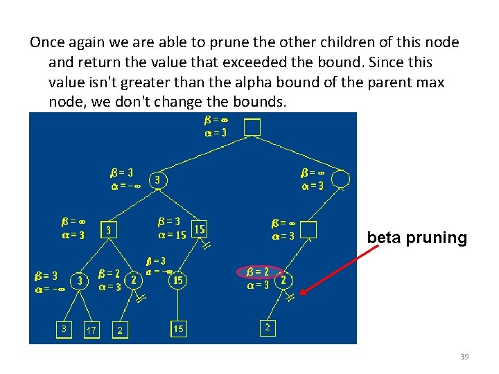 Once again we are able to prune the other children of this node and Once again we are able to prune the other children of this node and